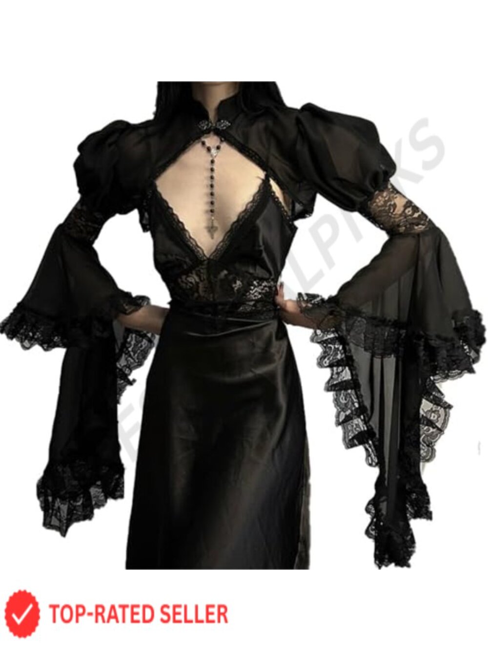Women's Gothic Lace Mesh Shrug Cardigan Open Front Crop Top Cover Up